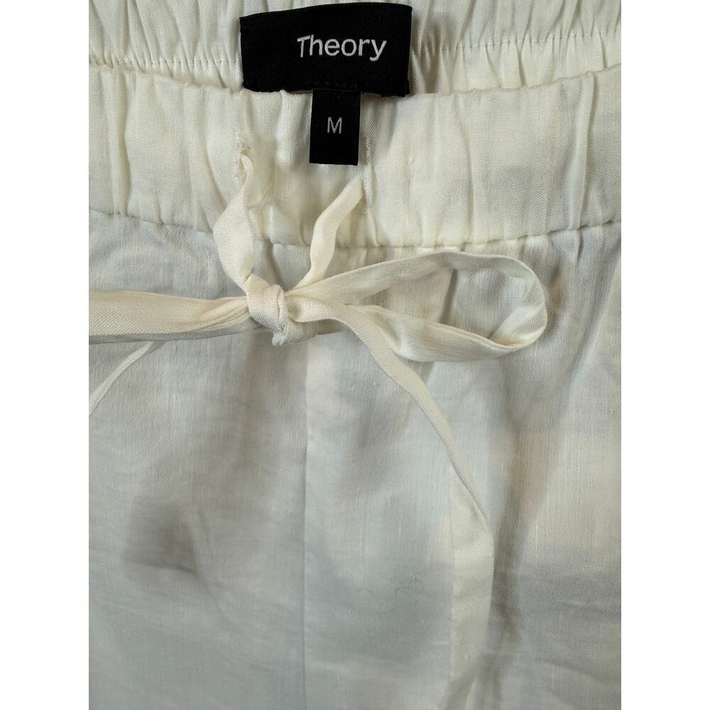 Theory Treeca Eco Crunch Wash White Linen Blend Drawstring Cropped Pants Women M - Picture 3 of 9